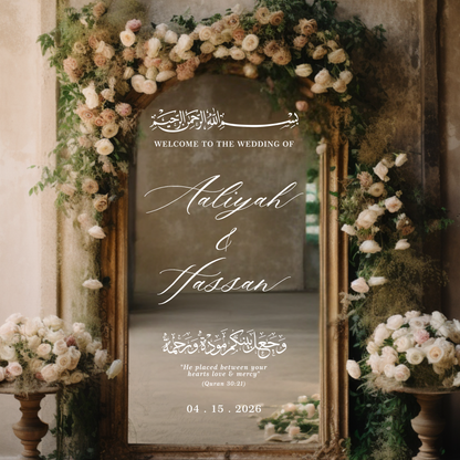 Custom Muslim Welcome Wedding Mirror Vinyl Decal, He placed between your hearts love and mercy Vinyl Decal (Copy)