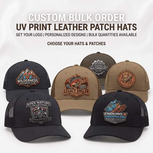 Custom Leather Patch Hat, Full Color Logo Trucker Cap, Personalized UV Printed Leatherette Snapback
