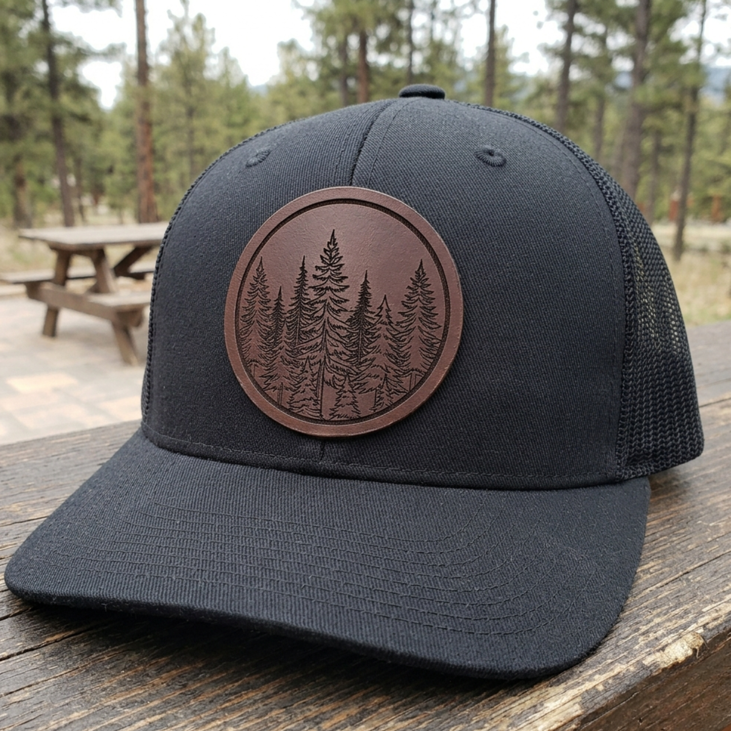 Custom Logo Engraved Leather Patch Trucker Hat, Personalized Business Branding Cap
