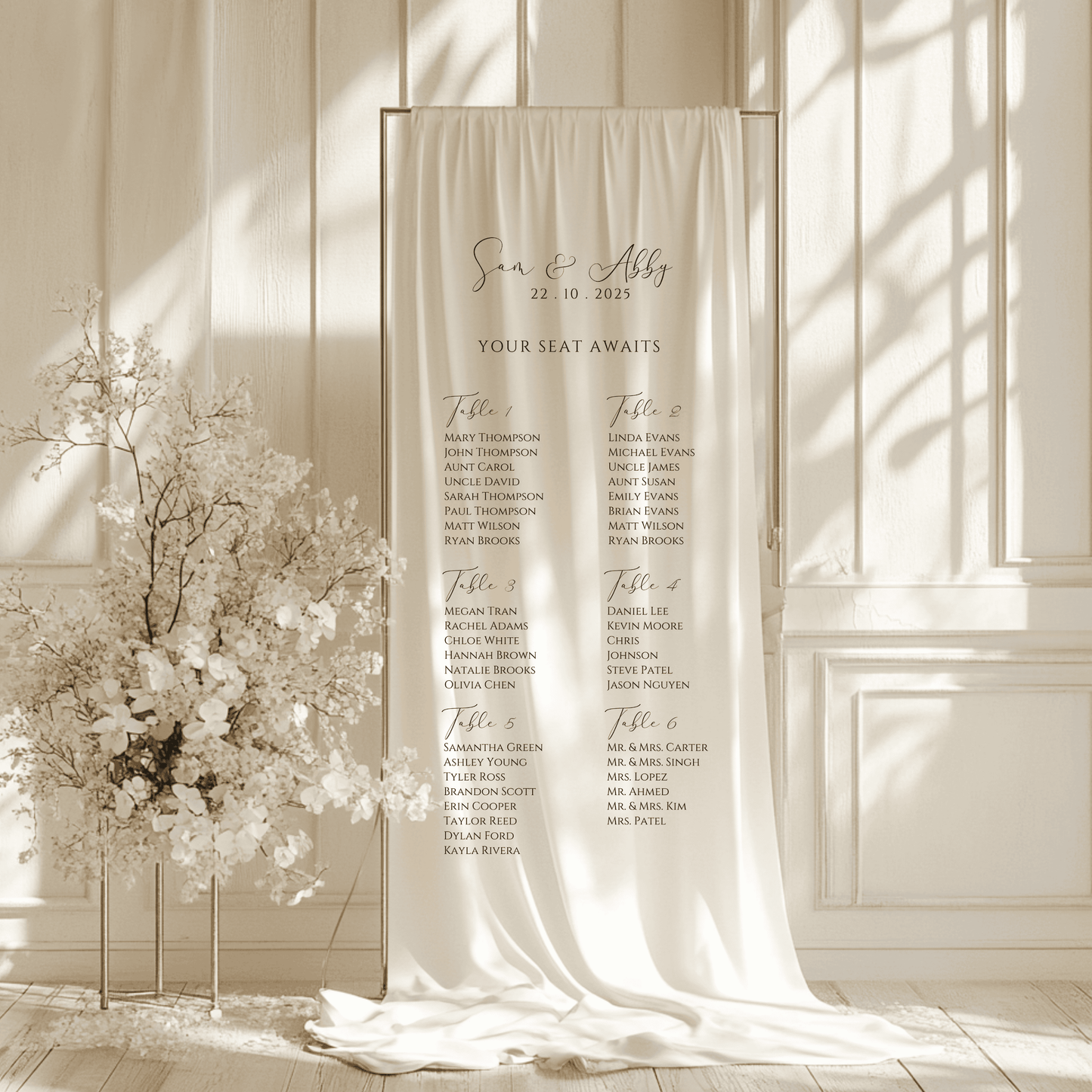 Custom Linen Fabric Wedding Seating Chart Sign