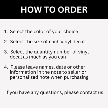 Instructions for ordering vinyl decals with text color of vinyl decal