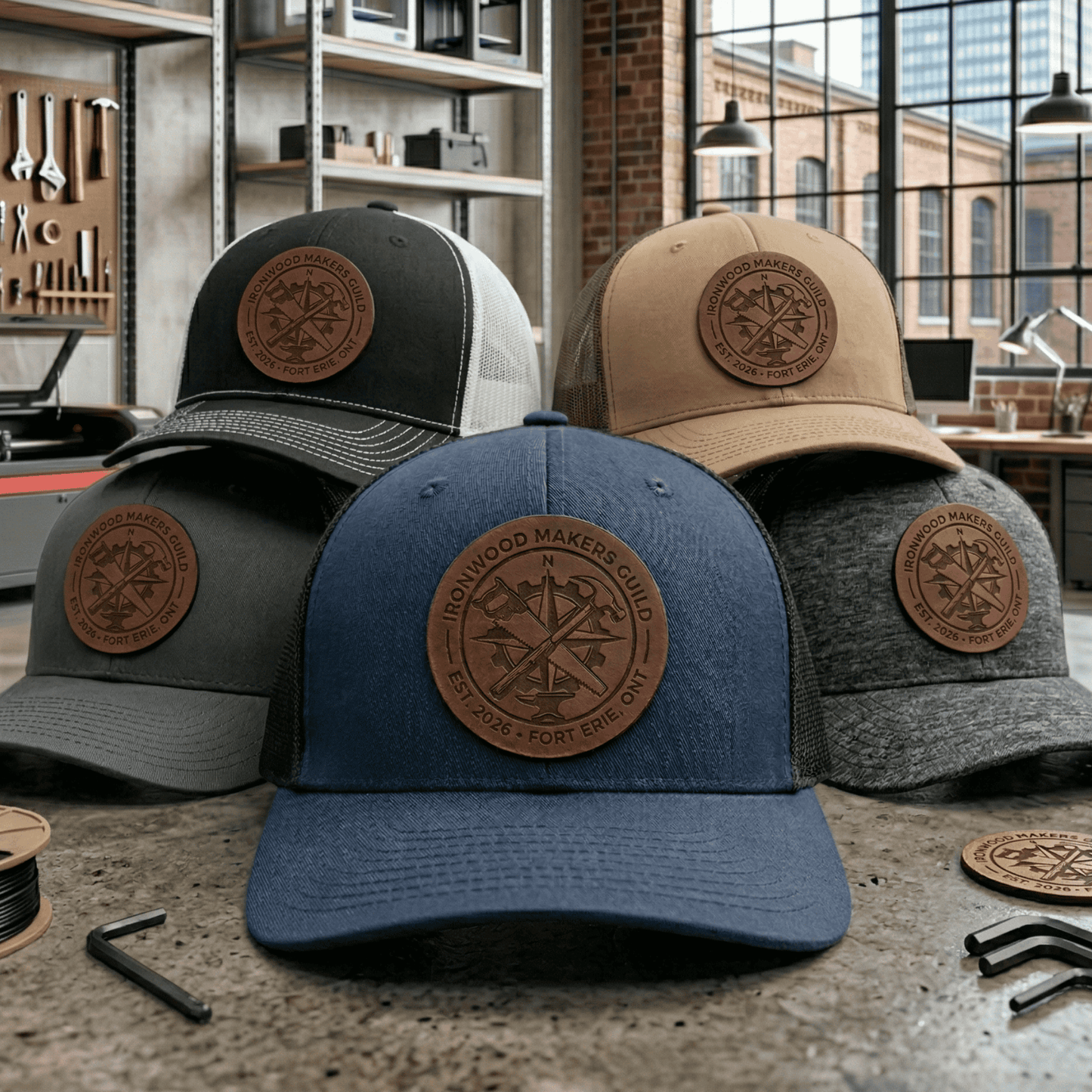 Custom Leather Patch Trucker Hat, Laser Engraved Business Logo Cap, Personalized Apparel