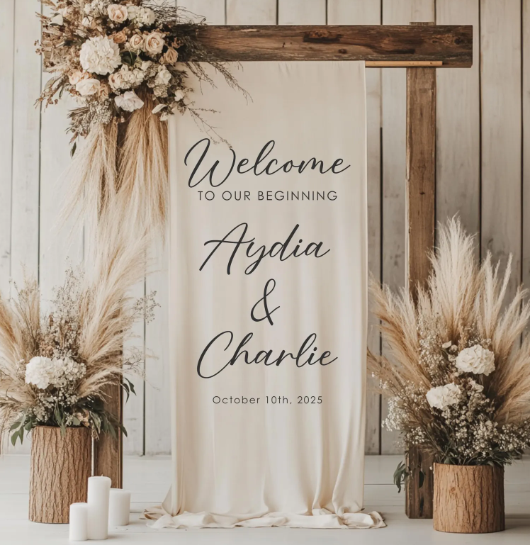 Custom Wedding Fabric Sign, Modern Wedding Banner, Personalized Wedding Decoration, Linen Wedding Welcome Sign, Boho Wedding