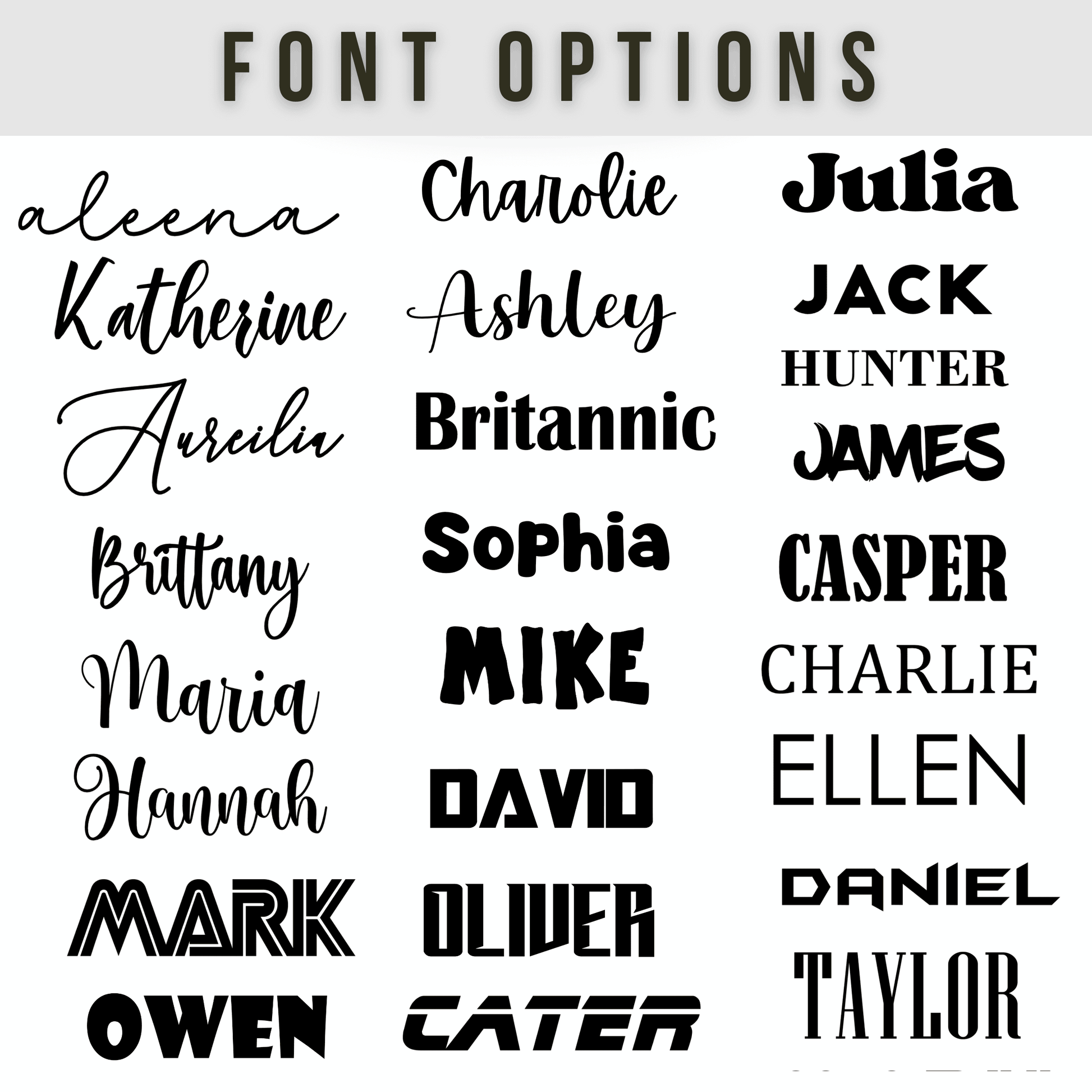 Collection of various font styles with names displayed