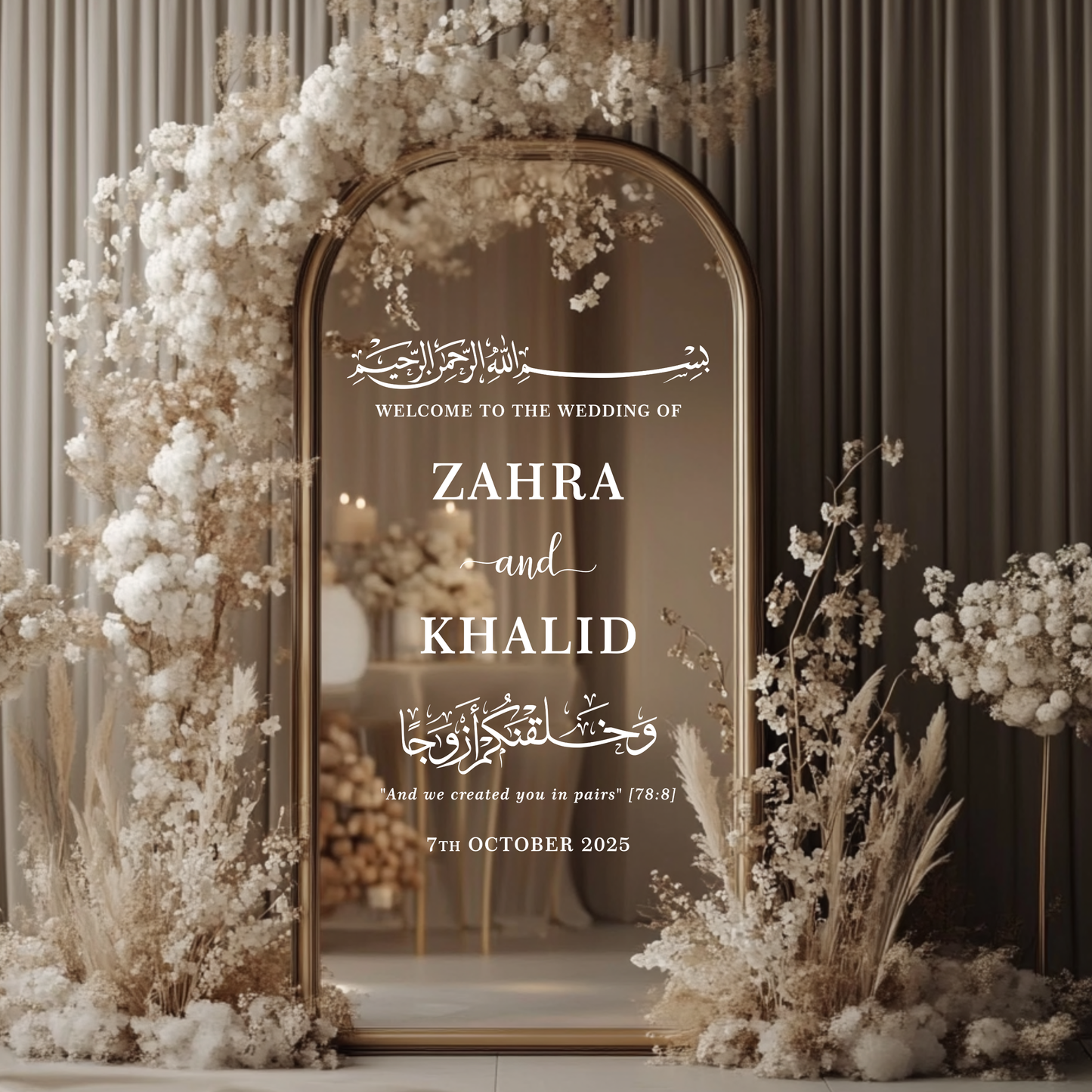 Custom Muslim Welcome Wedding Mirror Vinyl Decal, And we created you in pairs Vinyl Decal